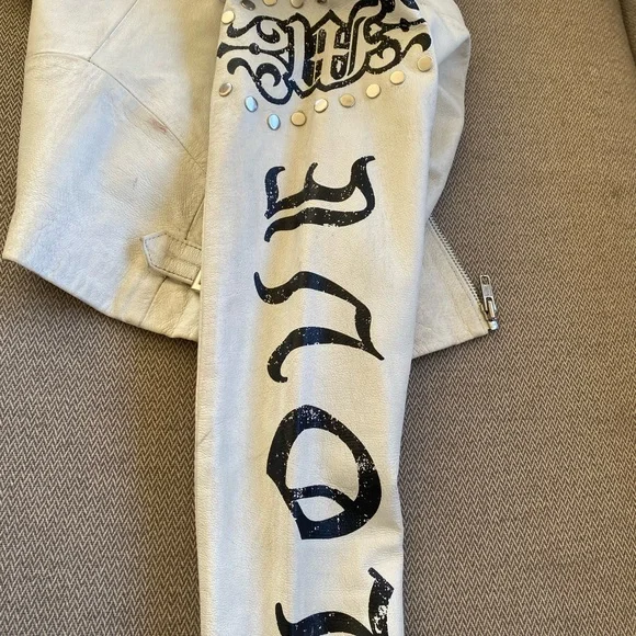 Wilson Leather Vintage Studded Hand Painted Distressed Rocker/Love Jacket Y2K - Picture 7 of 15